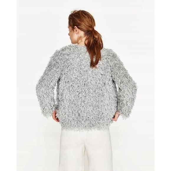 Zara shag fringe sweater jkt w/subtle sparkle - Picture 4 of 8